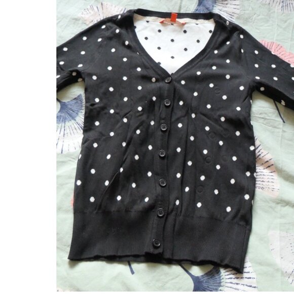 Modcloth cardigan, Black with white polka dots, XS, NEW - Picture 2 of 5